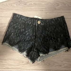 Jean  booty shorts with black lace  SZ M